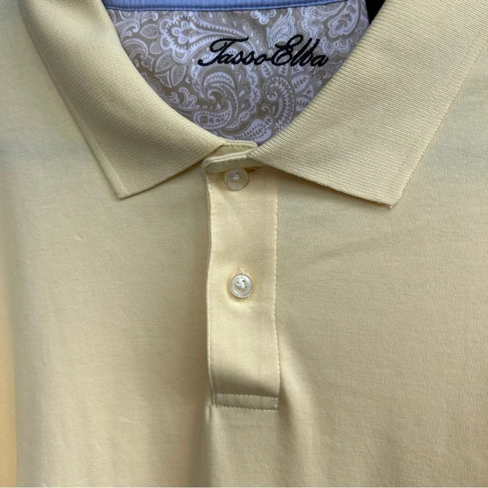 Men’s Tasso Elba 100% Cotton Rugby Polo‎ Button Front Golf Shirt in Lemon Butter - Picture 4 of 4